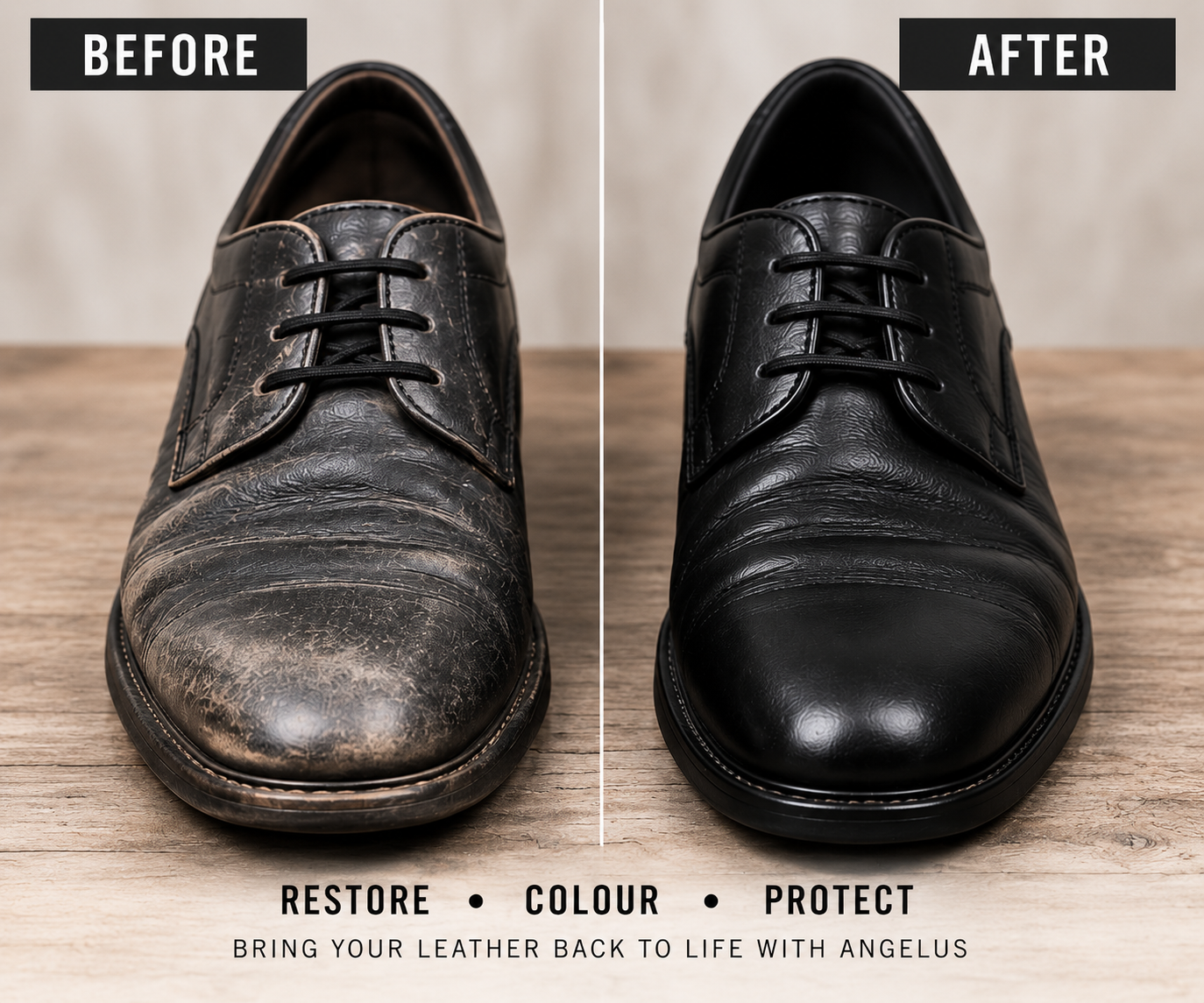 Black leather shoe restoration using Angelus Jet Black Leather Dye